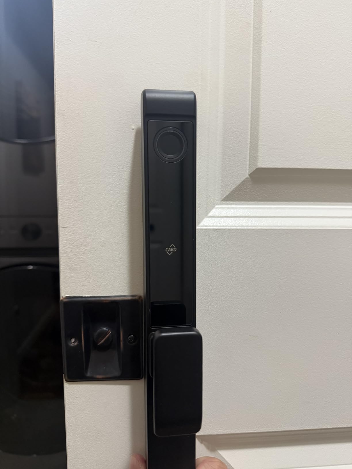 Sliding Glass Door Lock, Dhiedas Sliding Door Smart Lock with Fingerprint RFID Keypad Bluetooth App Electronic Digital Biometric Safety Patio Door Double Hook Slim Mortise Lock Set with Handle customer photo 2