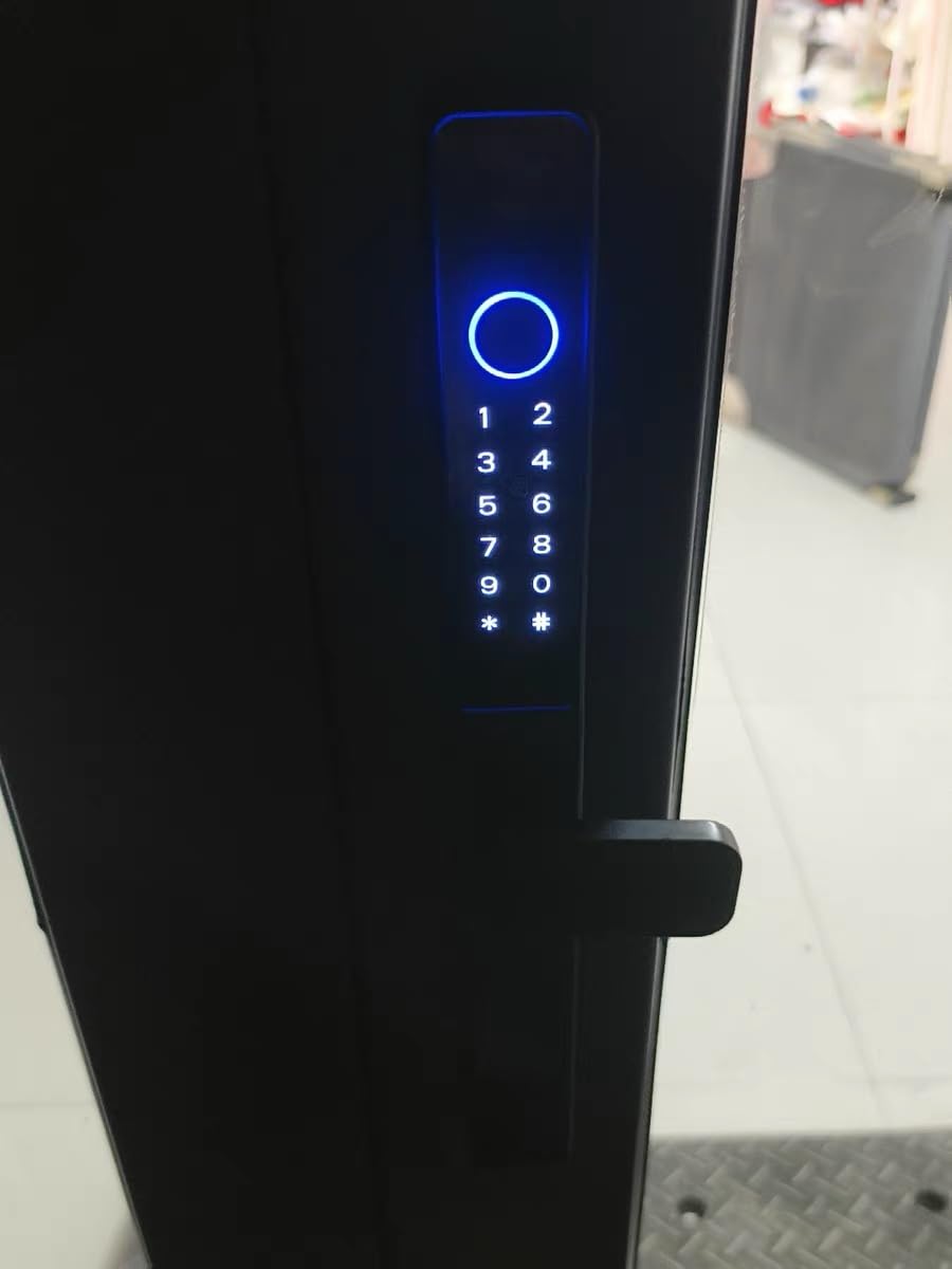 Sliding Glass Door Lock, Eseesmart Sliding Door Smart Lock with Fingerprint Code Keypad RFID Card Bluetooth App Key, Electronic Digital Biometric Keyless Entry Patio Door Lock with Handle customer photo 1
