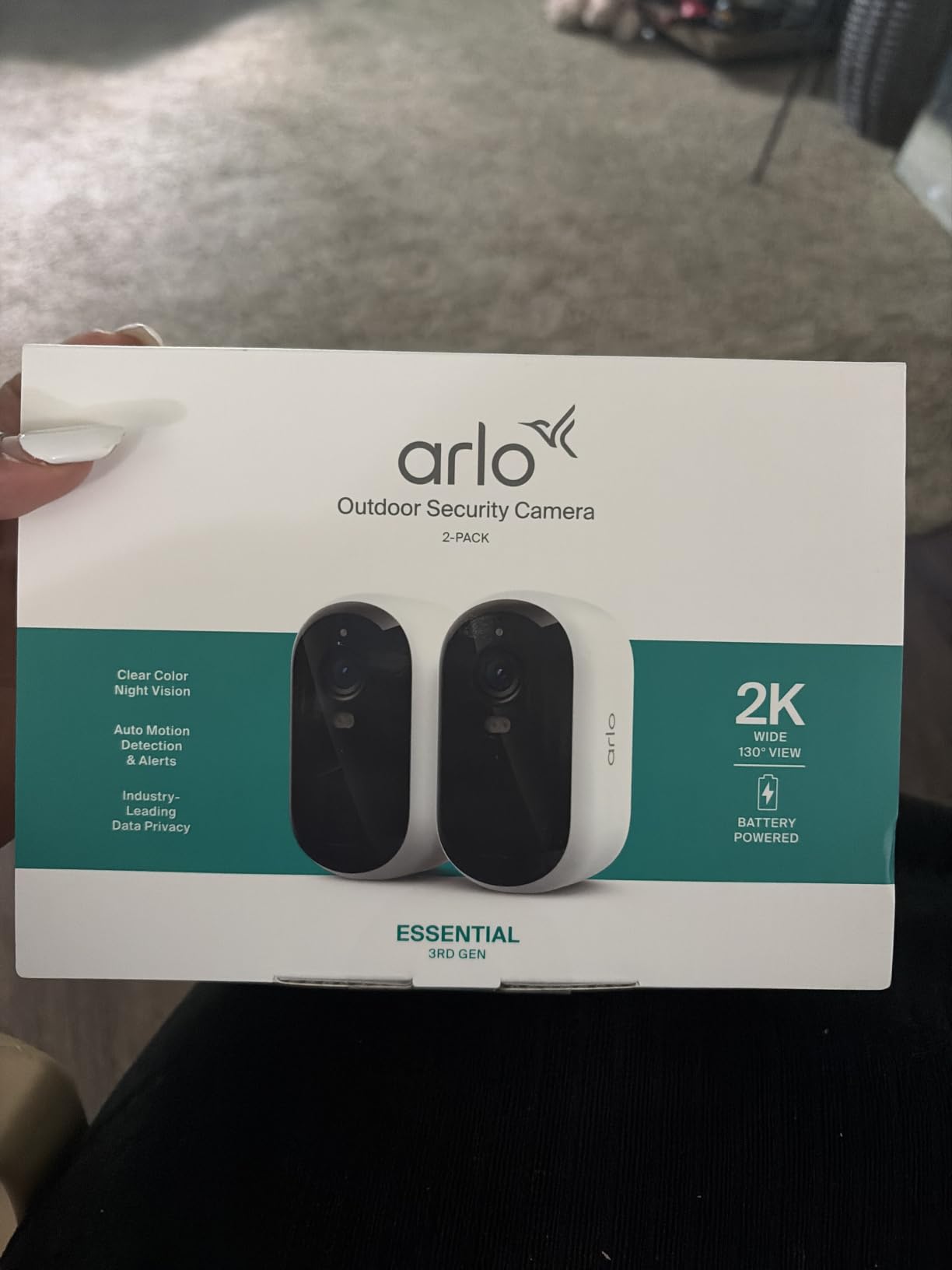 Arlo Essential Security Camera 2K (3rd Gen) - 5-Cam + 6 Mo Plan | Rechargeable home security camera; 2K & color night vision; Person, vehicle & animal detection; 6-mo Secure plan incl. customer photo 2