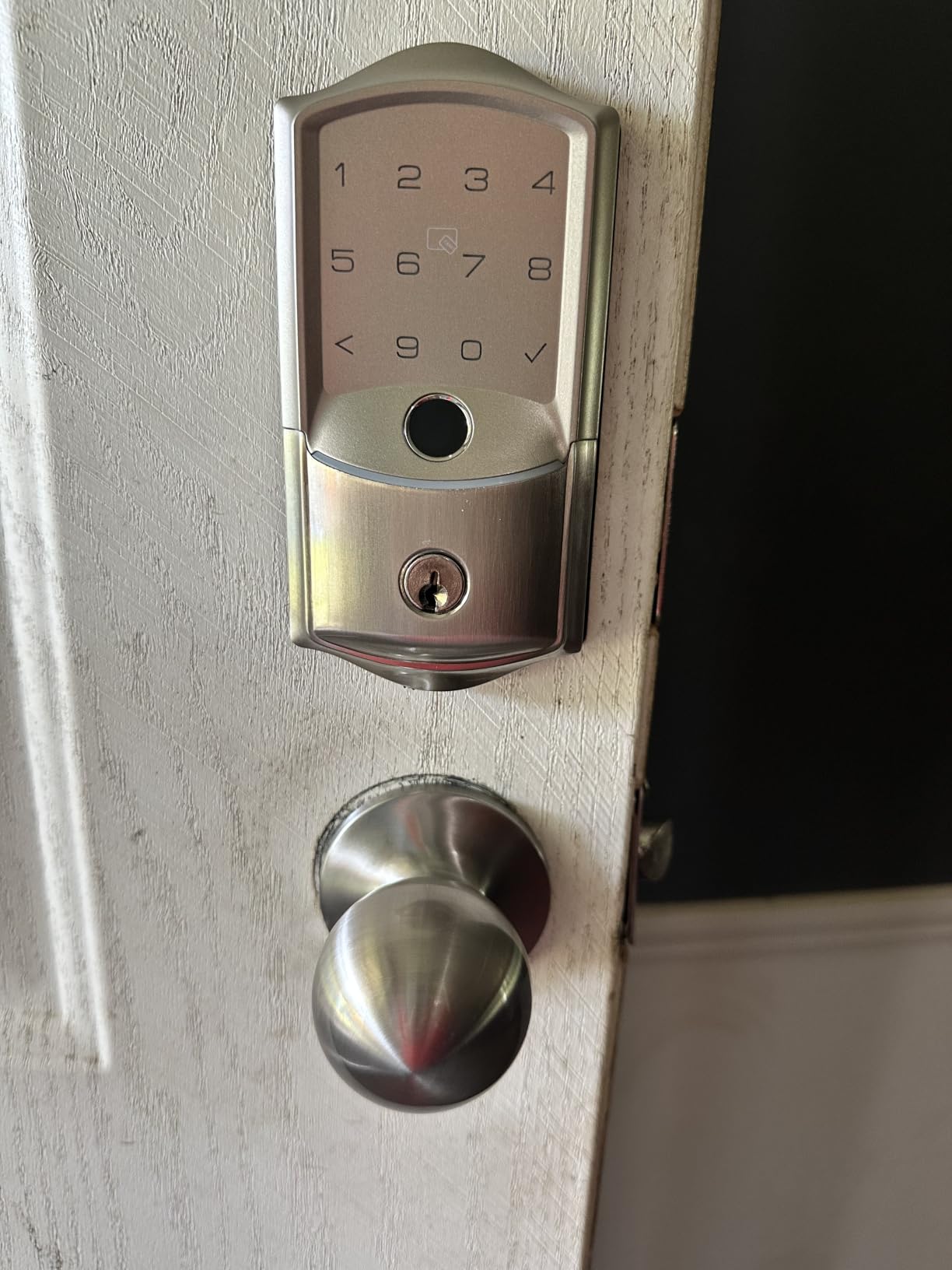 Veise VE027-K WiFi Smart Deadbolt Locks with 2 Knobs Set, Satin Nickel | Built-in Wi-Fi, 0.2s Fingerprint, App Remote Control, Alexa Compatible, Backlit Touchscreen, IP65 Waterproof, for Front Door customer photo 1