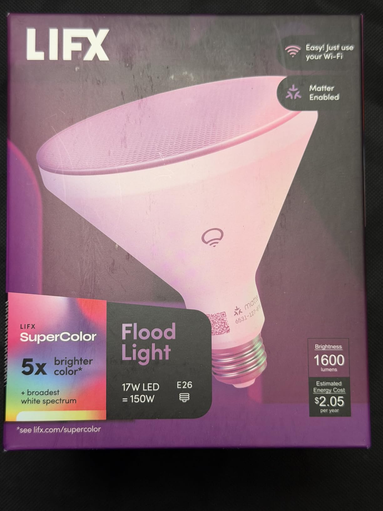 LIFX Smart Flood Light Bulb PAR38 E26 (1 Pack), Color Changing RGB + Warm White 1600 Lumens 150W Equivalent Tunable LED, 90+ CRI, Matter Compatible, Apple HomeKit, Alexa & Google Home Dimmable customer photo 2
