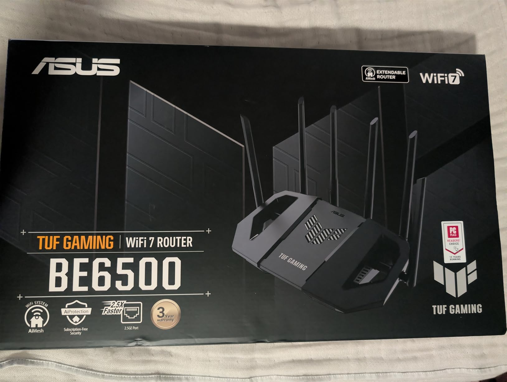 ASUS TUF Gaming BE6500 WiFi 7 Router - Dual-Band, Up to 6.5 Gbps Wireless, Game Accelerator, Multi-Link Operation (MLO), (x4) 2.5GbE Ports, Mesh + VPN Compatible, & Subscription-Free Network Security customer photo 1