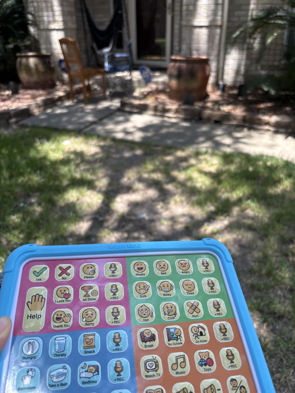 MibbyTalk AAC Device for Autism, Communication Tool for Nonverbal Kids | 32 Preset and 11 Recordable Buttons with Stickers and Silicone Case - for Home, School, and Speech Therapy, Blue customer photo 1