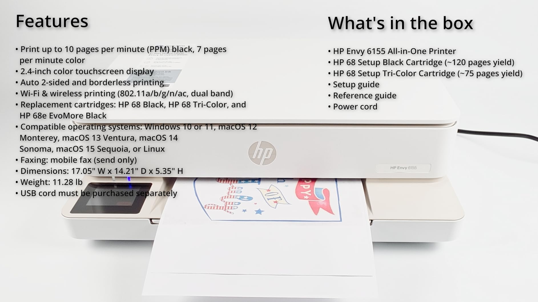 HP Envy 6155 Wireless All-in-One Color Inkjet Printer, Print, Scan, Copy, Duplex Printing Best-for-Home, 3 Month Trial of Instant Ink Included, AI-Capable (C2WR7A) Portobello customer photo 2