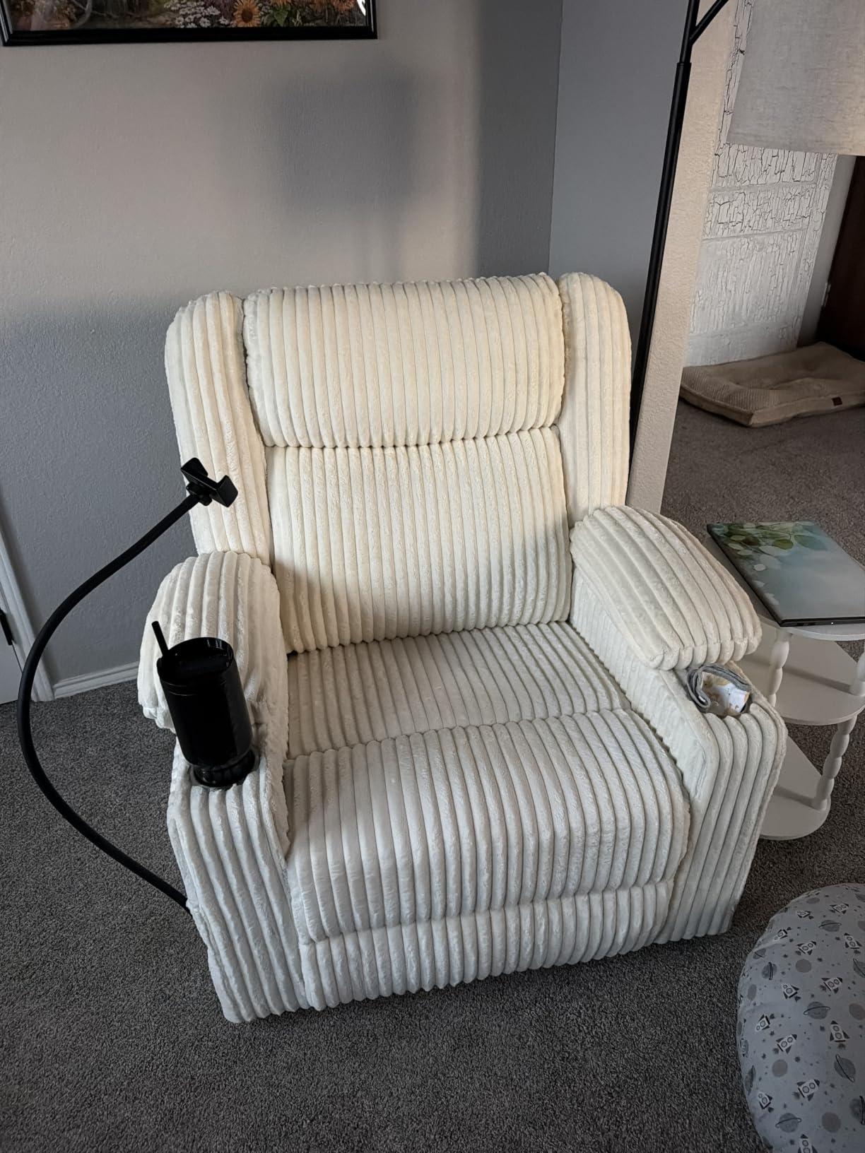 Power Recliner Chair with Massage and Heat, Oversized Swivel Rocker Recliner for Adults with Adjustable Headrest, Nursery Glider with Arm Storage and Cup Holder, Beige customer photo 1