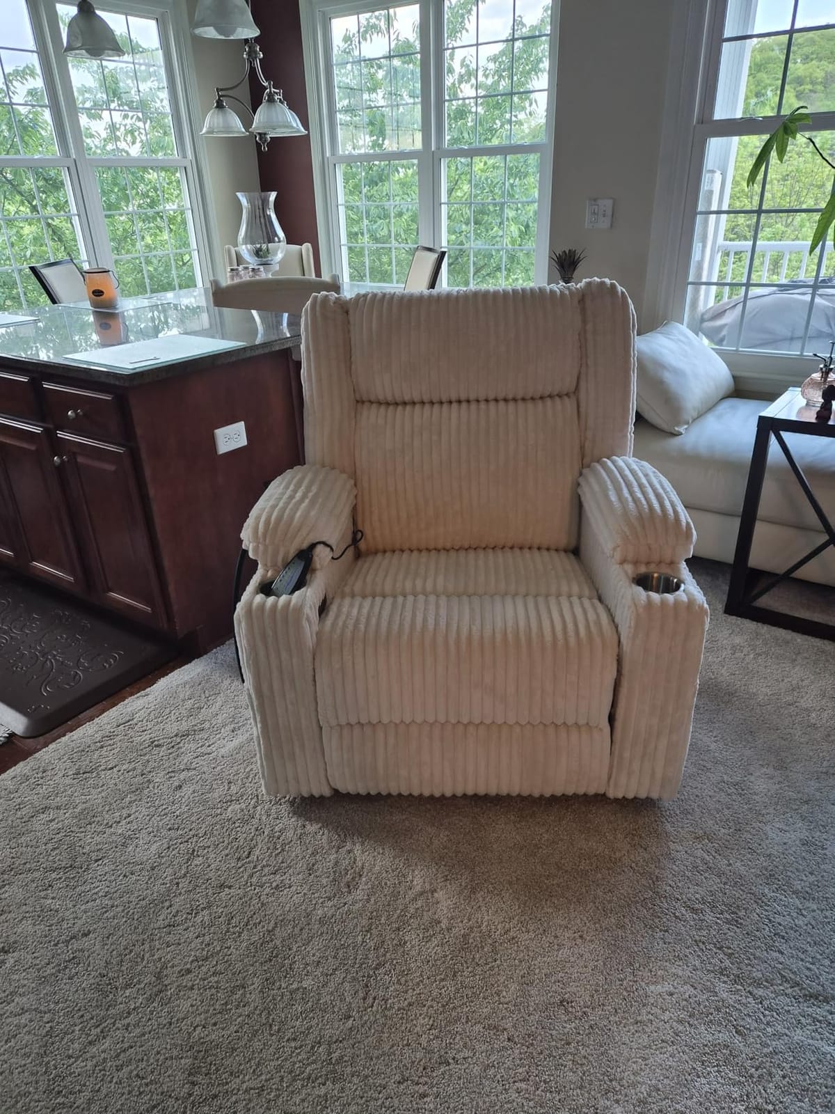 Power Recliner Chair with Massage and Heat, Oversized Swivel Rocker Recliner for Adults with Adjustable Headrest, Nursery Glider with Arm Storage and Cup Holder, Beige customer photo 2